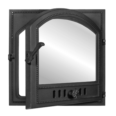 Puerta para estufa K 505, Art Flame, 491×491 mm, Hierro fundido, Resistencia 700–950℃, Apertura giratoria