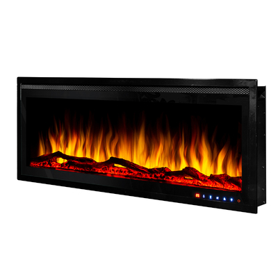 Chimenea eléctrica empotrable-de pared Schubert 42, Art Flame, 448x1068x146 mm, 1500W, más de 60 combinaciones de colores, Termostato, Madera, cristales y piedras
