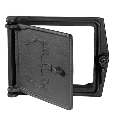 Puerta de inspección para conducto de humos P 102, Art Flame, 176×140 mm, hierro fundido, resistencia térmica 700–950 °C, apertura giratoria