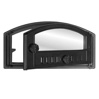 Puerta para estufa K 203, Art Flame, 502×260 mm, Hierro fundido, Resistencia 700–950℃, Apertura giratoria